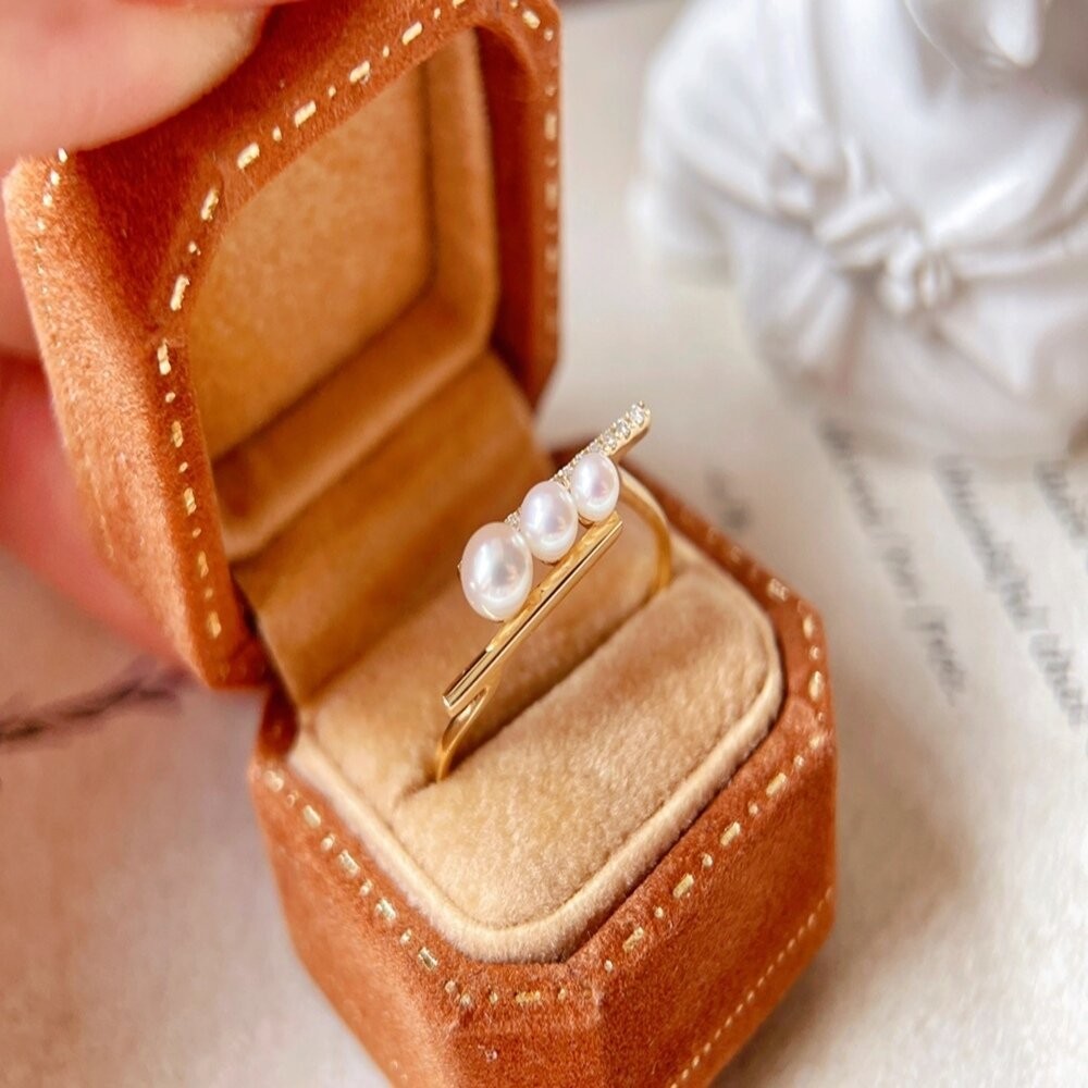 【WhiteKuo】18k高級感回頭率百分百平衡木珍珠戒指-細節圖3