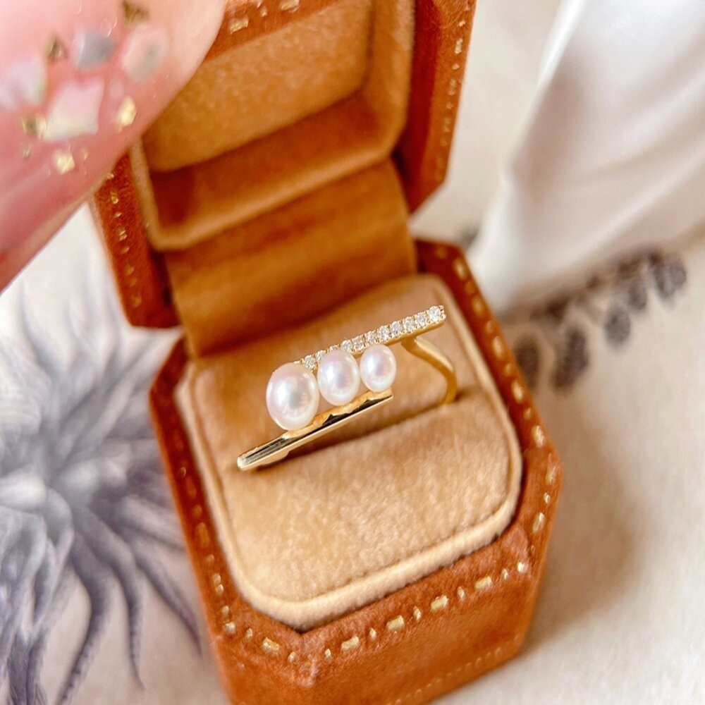 【WhiteKuo】18k高級感回頭率百分百平衡木珍珠戒指-細節圖4