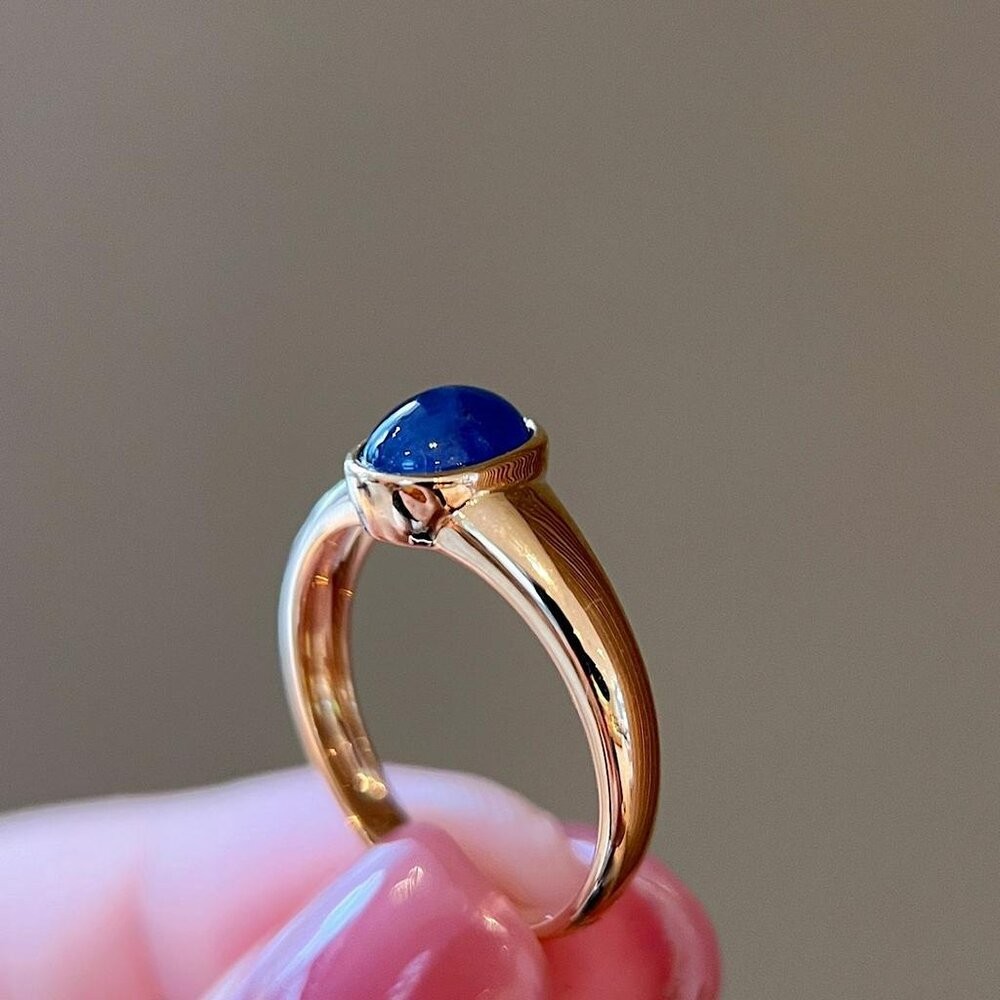 【WhiteKuo】18k天然蛋面藍寶石復古戒指-細節圖3