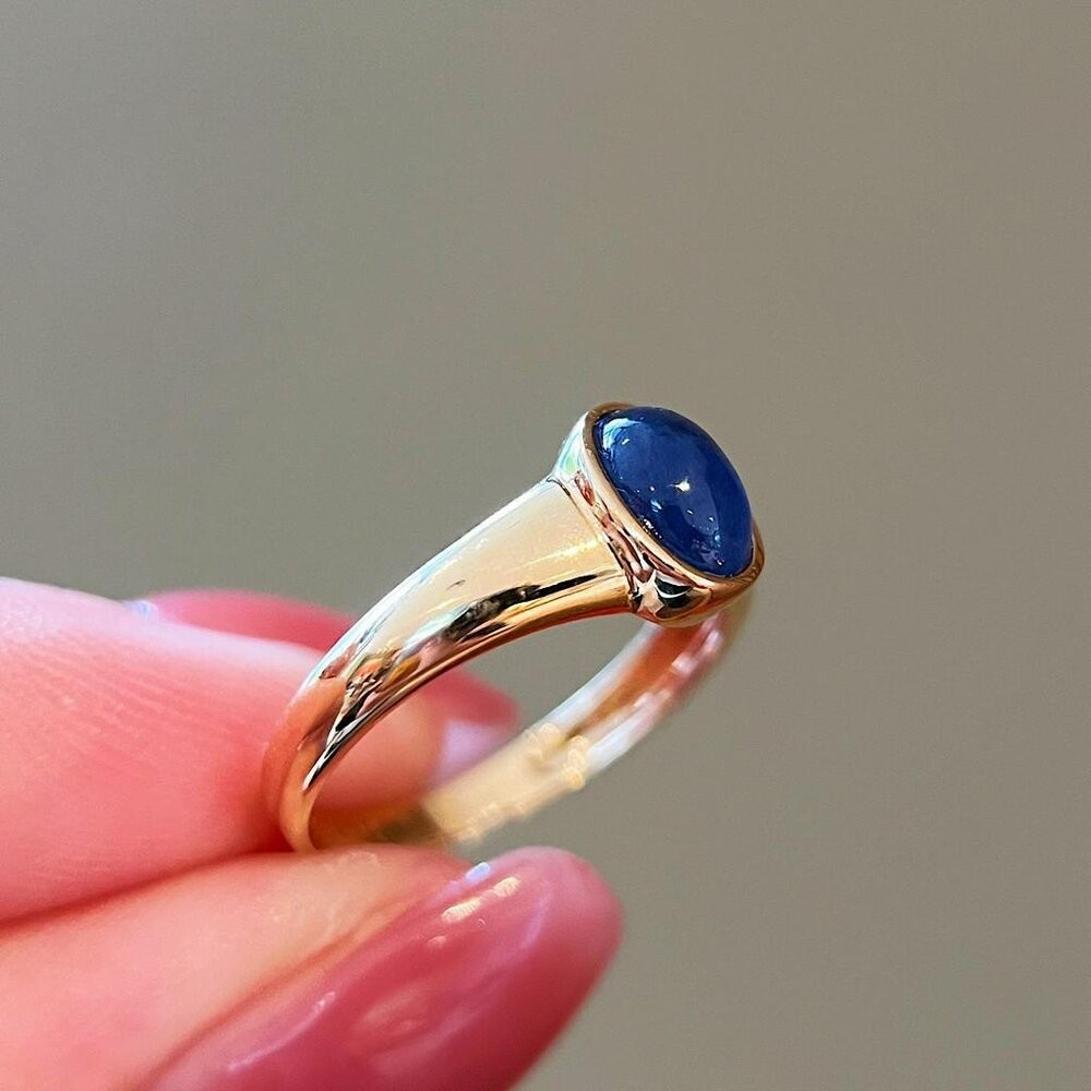 【WhiteKuo】18k天然蛋面藍寶石復古戒指-細節圖4