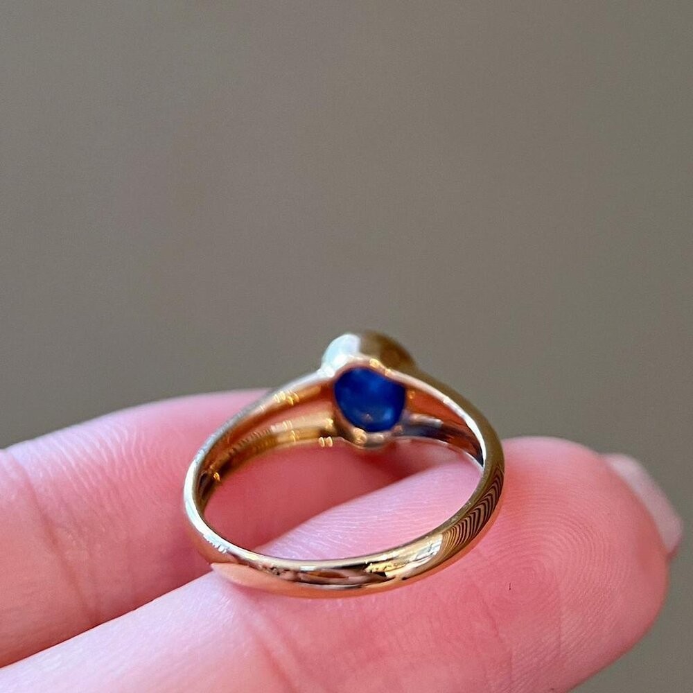 【WhiteKuo】18k天然蛋面藍寶石復古戒指-細節圖5