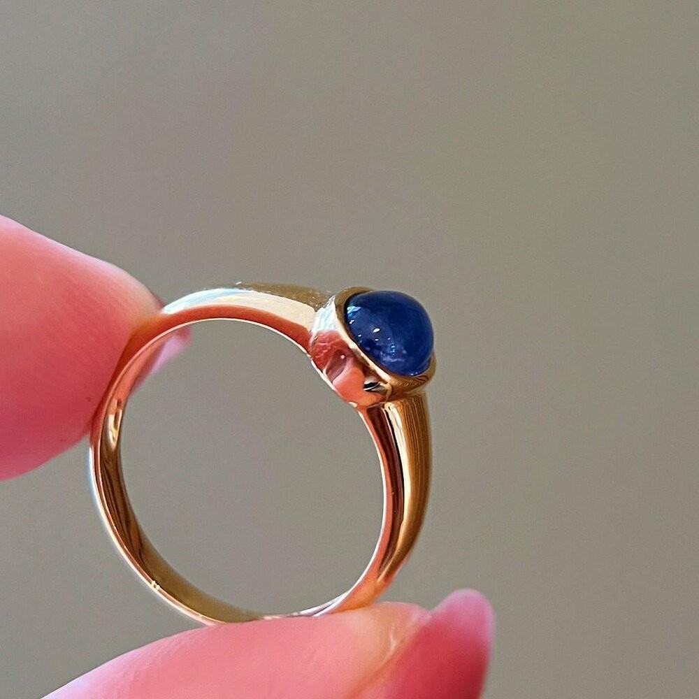 【WhiteKuo】18k天然蛋面藍寶石復古戒指-細節圖6