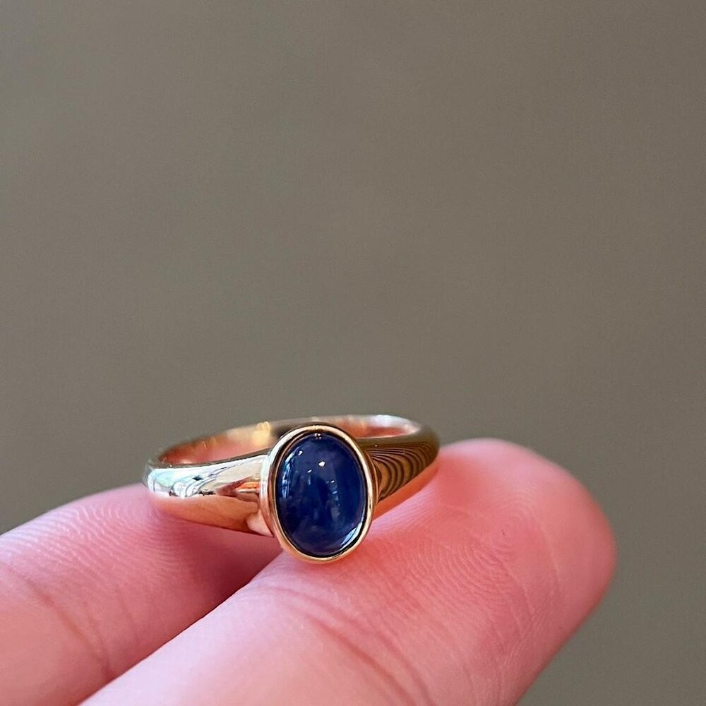 【WhiteKuo】18k天然蛋面藍寶石復古戒指-細節圖7