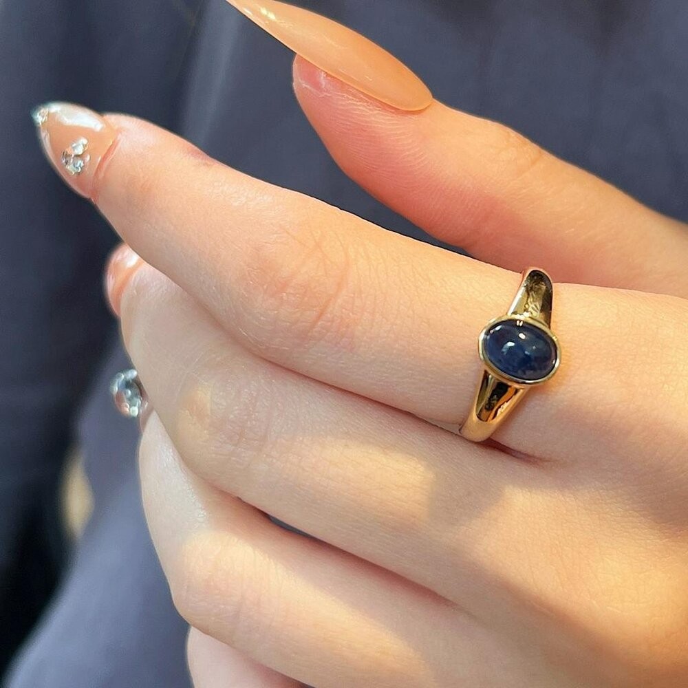 【WhiteKuo】18k天然蛋面藍寶石復古戒指-細節圖8