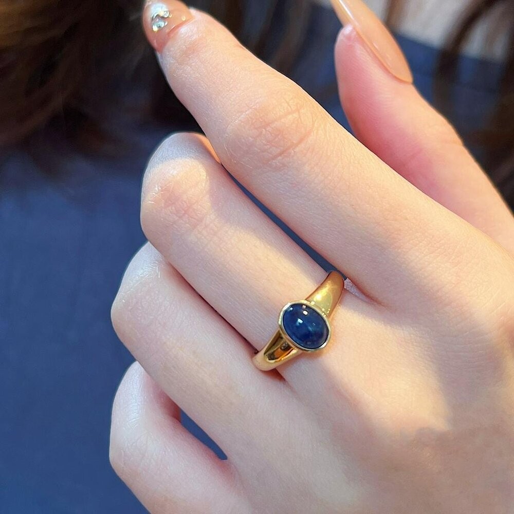 【WhiteKuo】18k天然蛋面藍寶石復古戒指-細節圖9