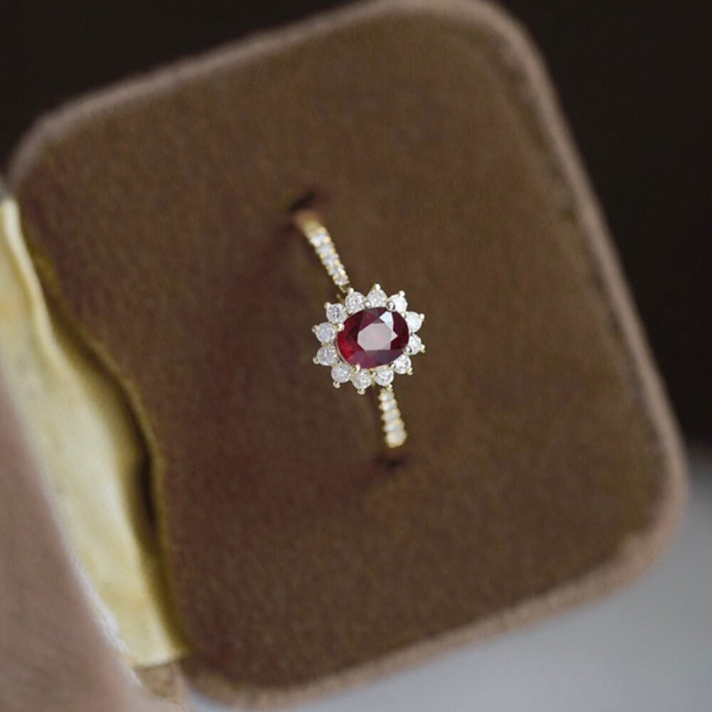 【WhiteKuo】18k黛妃款天然紅寶石鑽石戒指-細節圖5