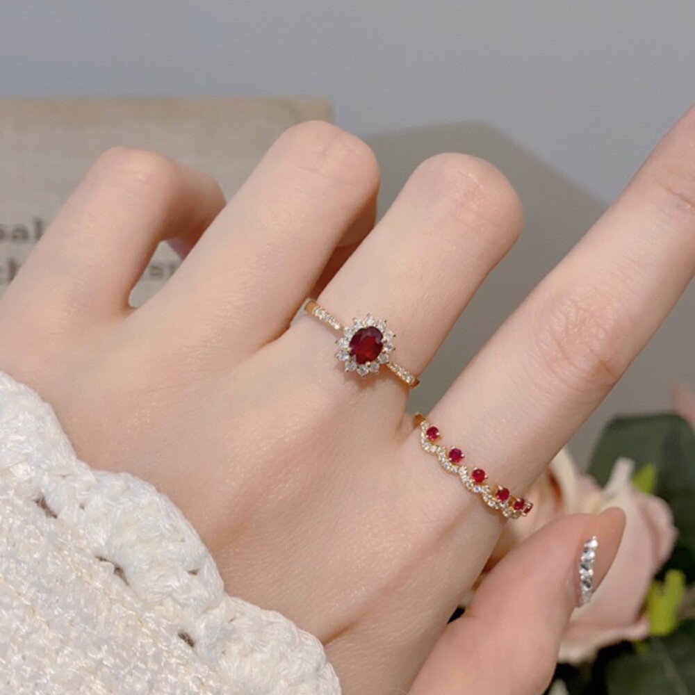 【WhiteKuo】18k黛妃款天然紅寶石鑽石戒指-細節圖8