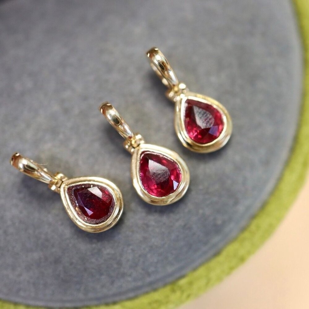 【WhiteKuo】18k鴿血紅色紅寶石水滴萬能扣吊墜-細節圖4