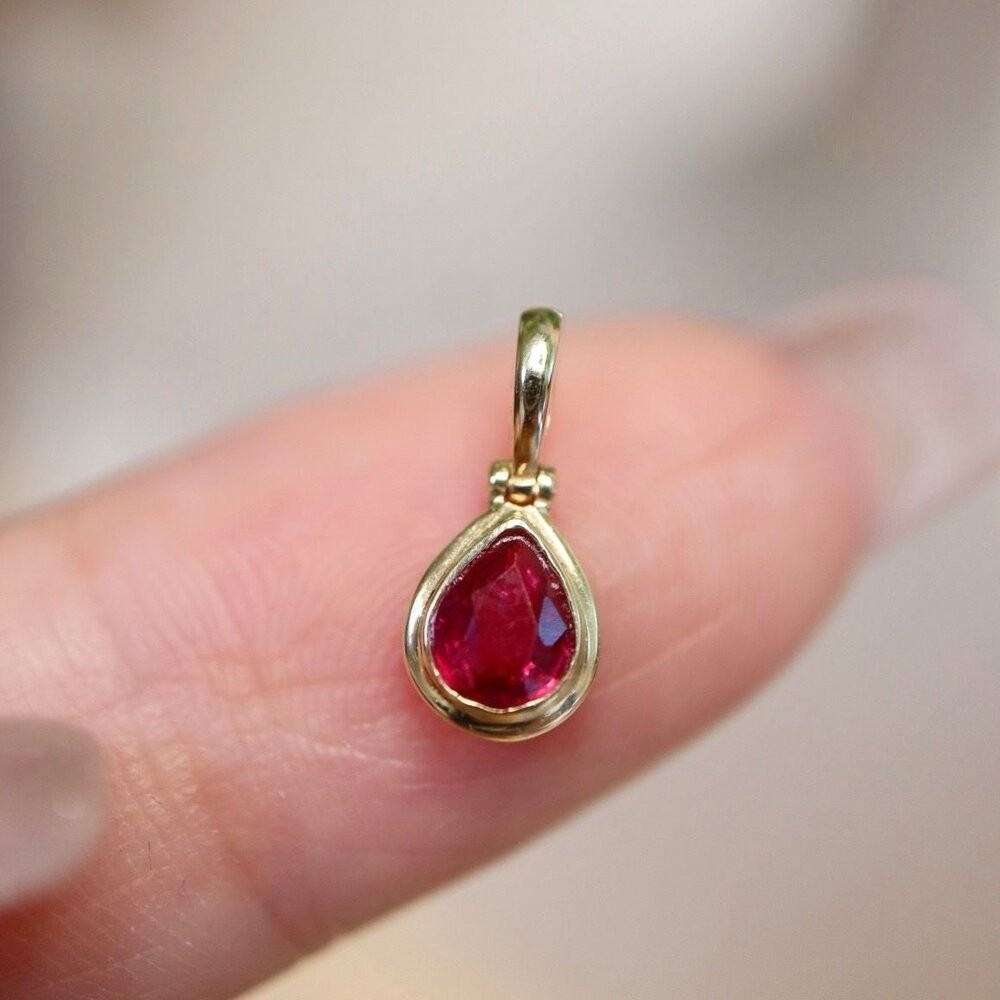 【WhiteKuo】18k鴿血紅色紅寶石水滴萬能扣吊墜-細節圖5