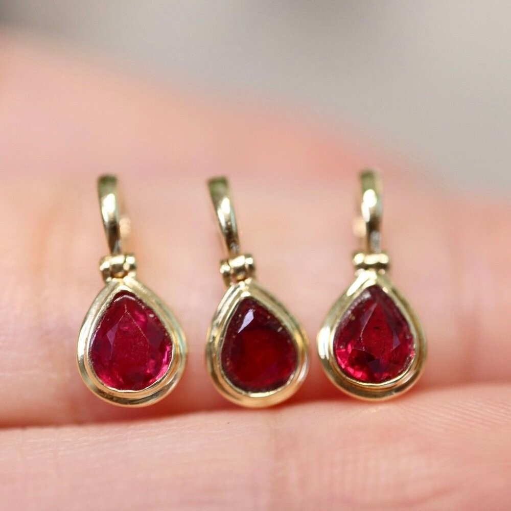 【WhiteKuo】18k鴿血紅色紅寶石水滴萬能扣吊墜-細節圖7