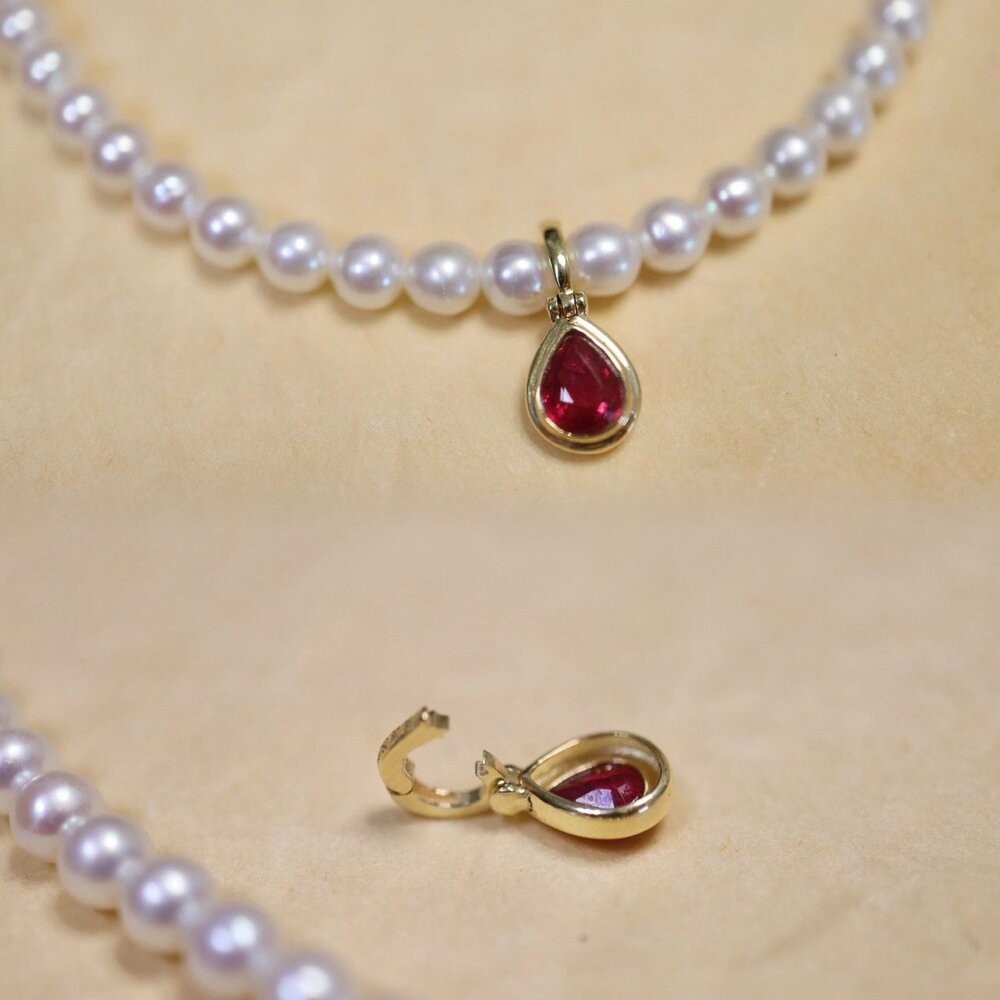 【WhiteKuo】18k鴿血紅色紅寶石水滴萬能扣吊墜-細節圖8