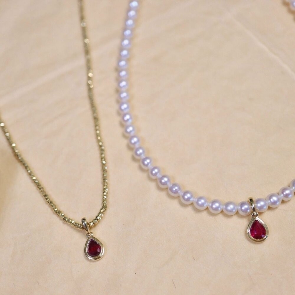 【WhiteKuo】18k鴿血紅色紅寶石水滴萬能扣吊墜-細節圖9