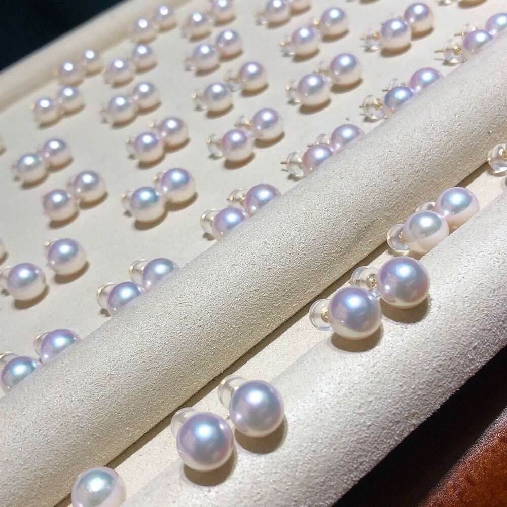 【WhiteKuo】18k經典日本海水珍珠akoya耳針7-8mm-細節圖4