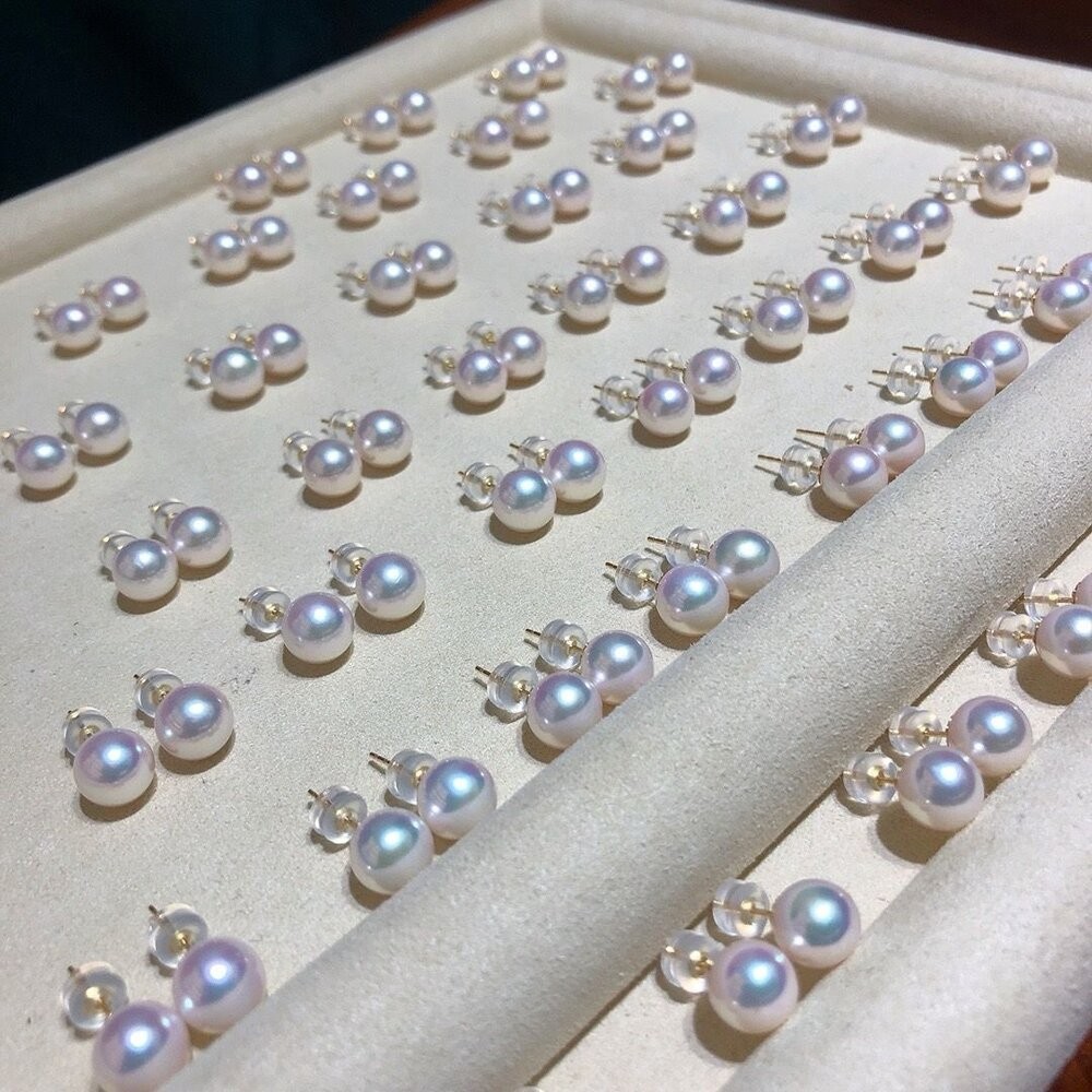 【WhiteKuo】18k經典日本海水珍珠akoya耳針7-8mm-細節圖5