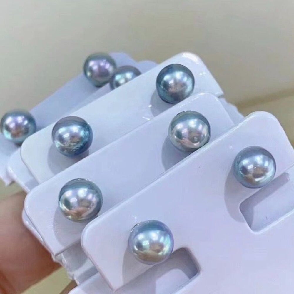 【WhiteKuo】18k稀有真多麻色系akoya海水珍珠耳針6-6.5mm-細節圖2