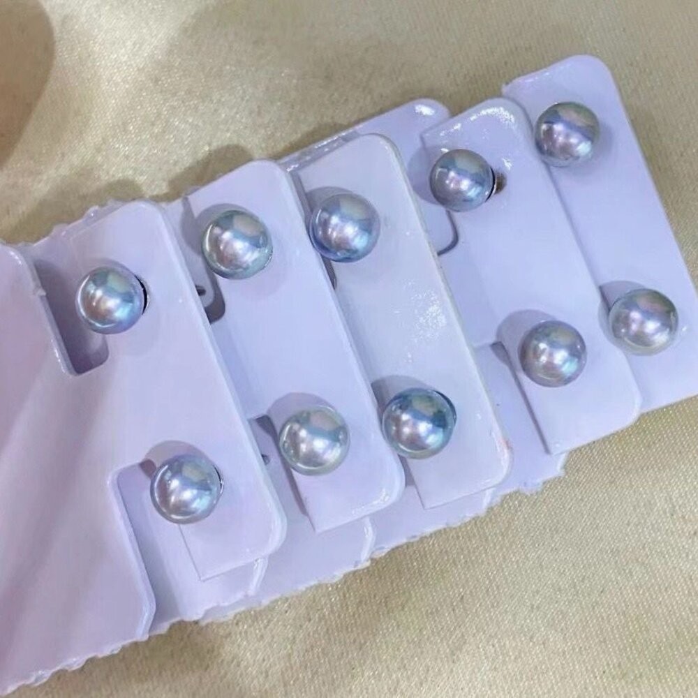 【WhiteKuo】18k稀有真多麻色系akoya海水珍珠耳針6-6.5mm-細節圖3