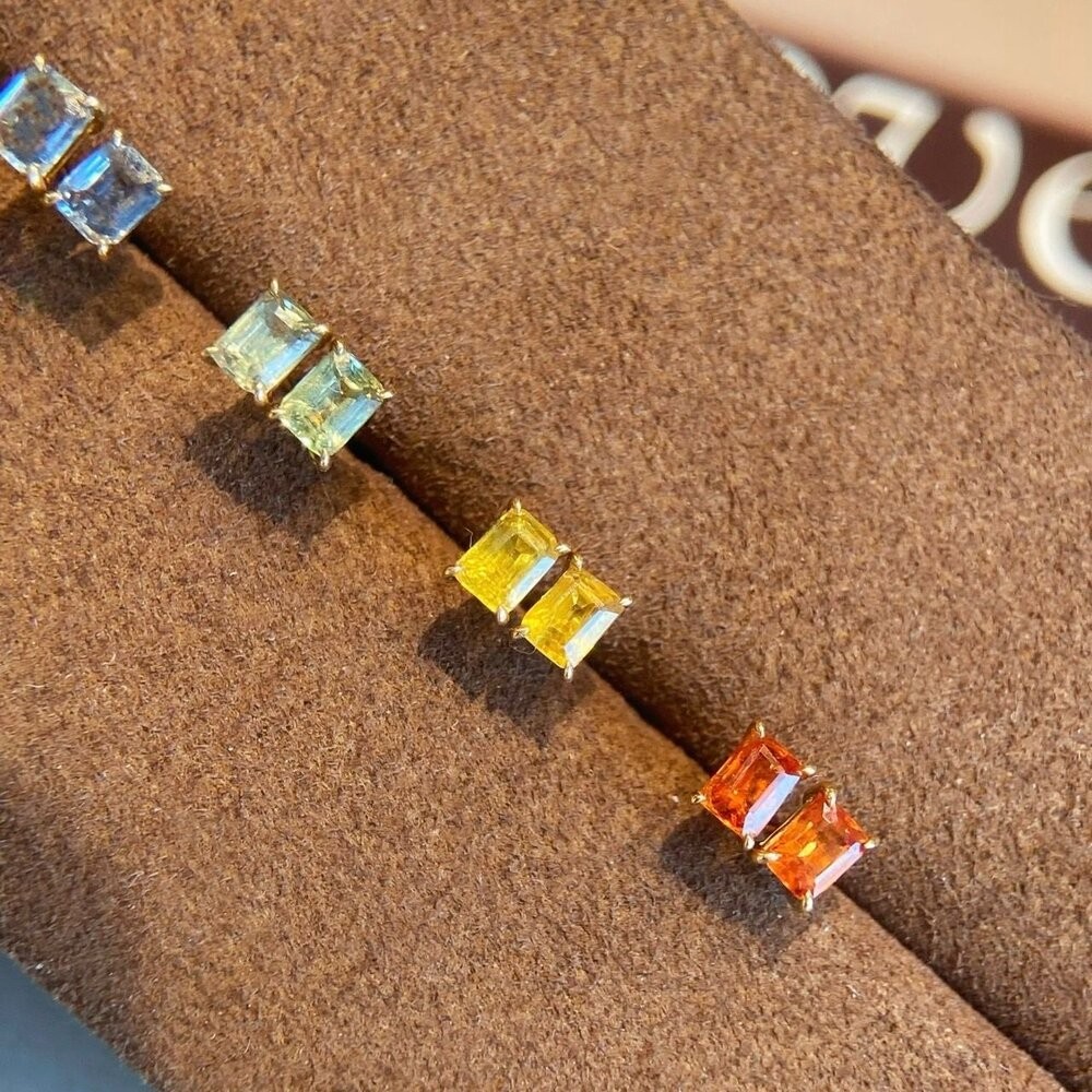 【WhiteKuo】18K經典長方形彩藍寶耳針-細節圖8