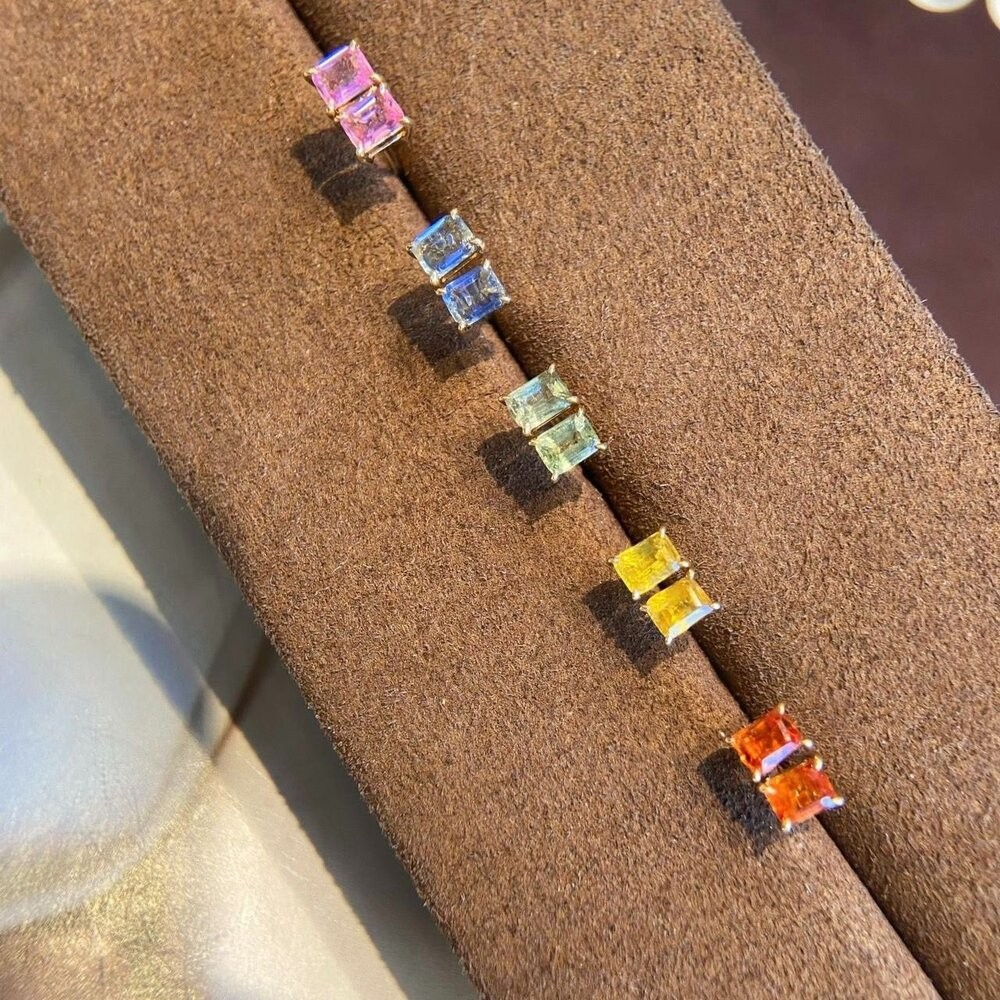 【WhiteKuo】18K經典長方形彩藍寶耳針-細節圖9