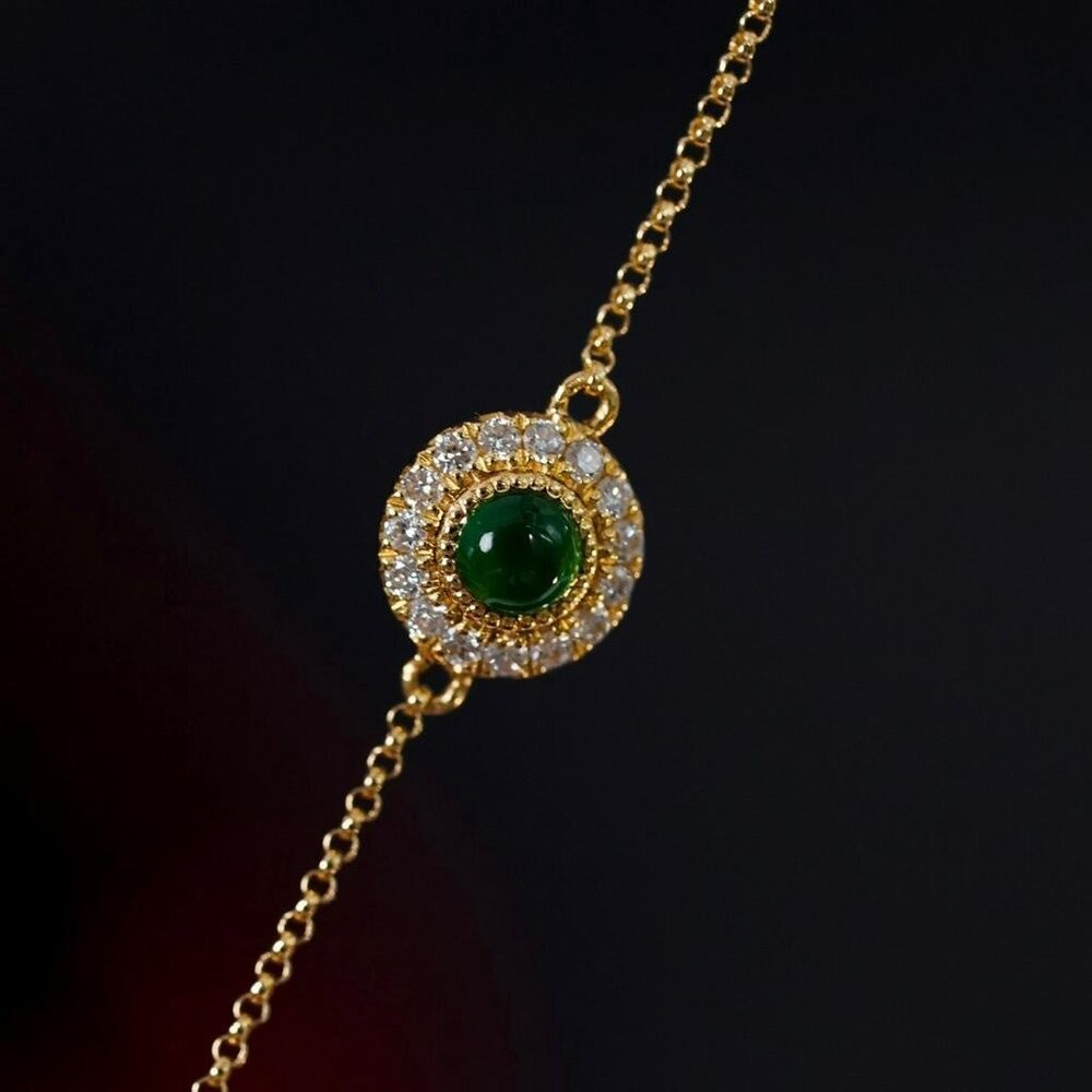 【WhiteKuo】18k天然翡翠蛋面中國風手鏈-細節圖2