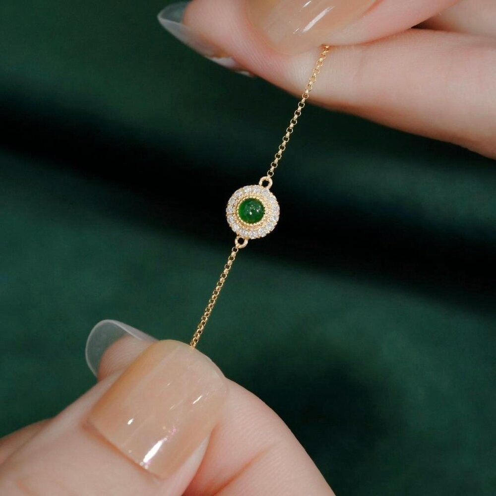 【WhiteKuo】18k天然翡翠蛋面中國風手鏈-細節圖3