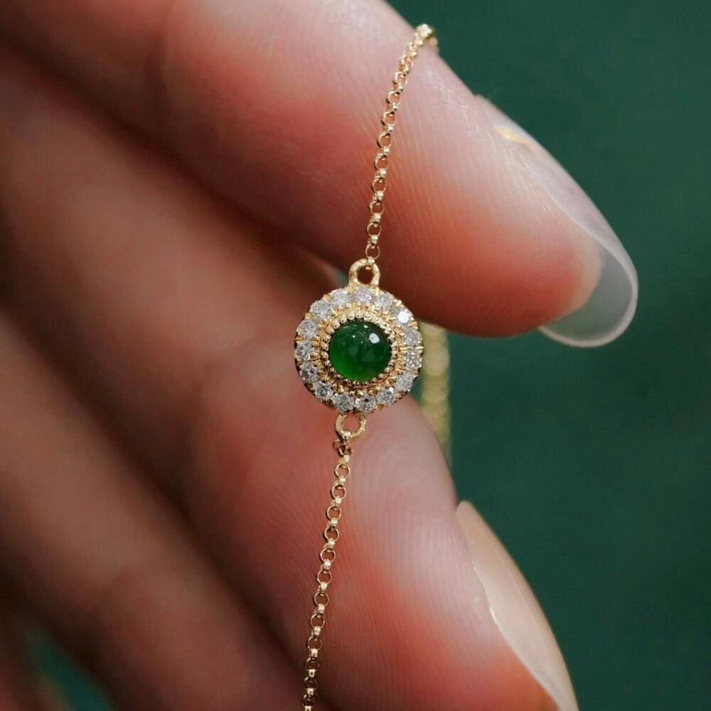 【WhiteKuo】18k天然翡翠蛋面中國風手鏈-細節圖4