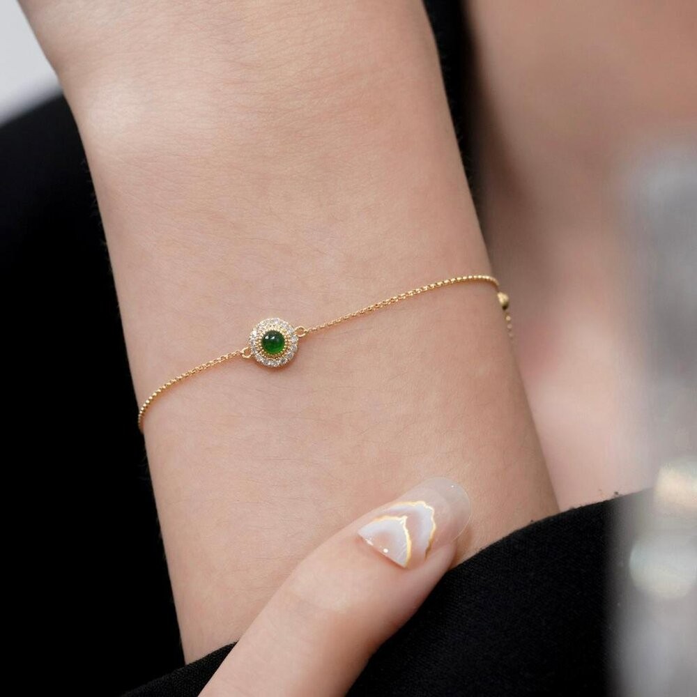 【WhiteKuo】18k天然翡翠蛋面中國風手鏈-細節圖6