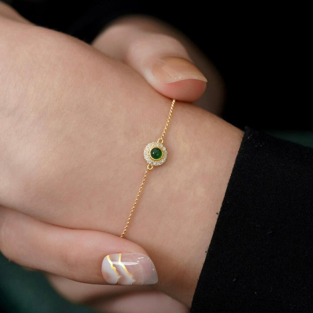 【WhiteKuo】18k天然翡翠蛋面中國風手鏈-細節圖7