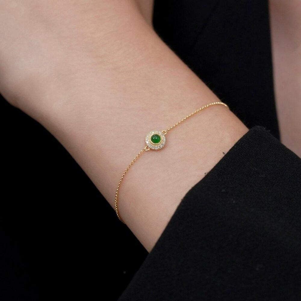 【WhiteKuo】18k天然翡翠蛋面中國風手鏈-細節圖9