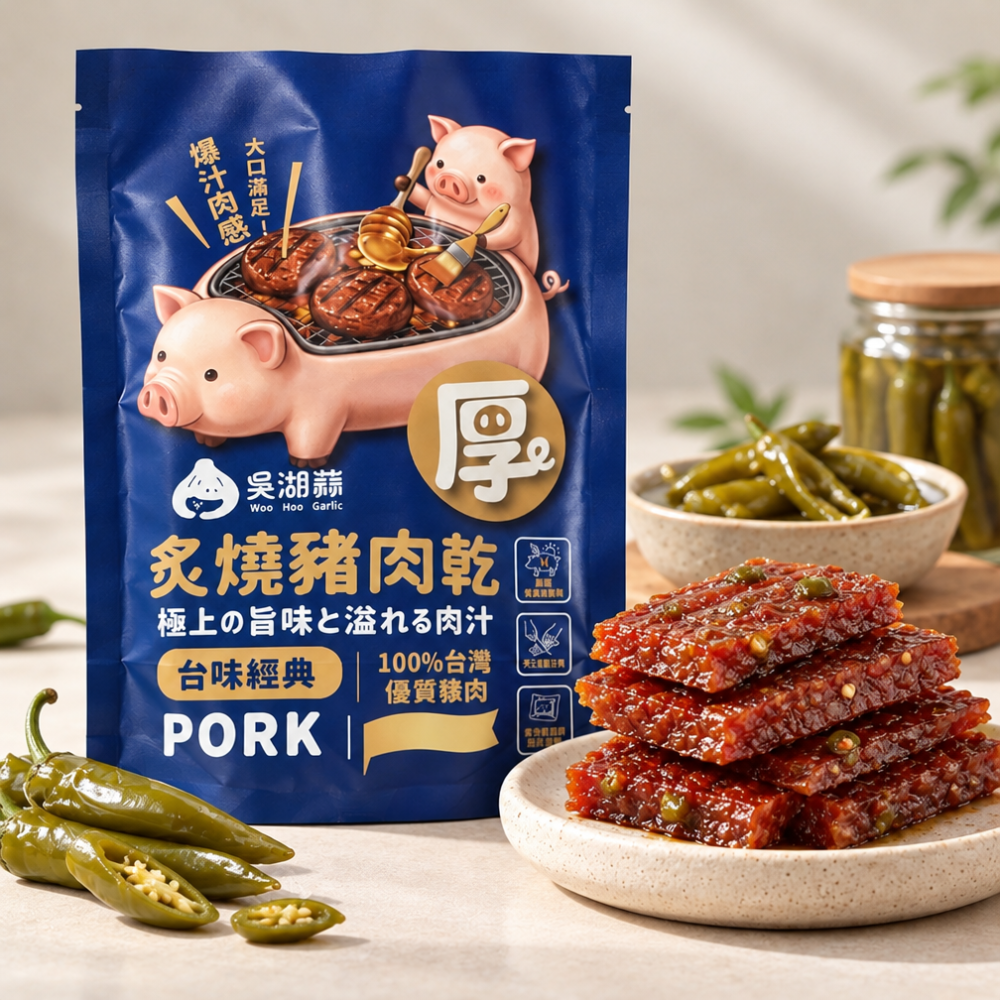 剝皮辣椒炙燒豬肉乾｜辣味厚切豬肉乾・台灣豬肉乾・特色零食