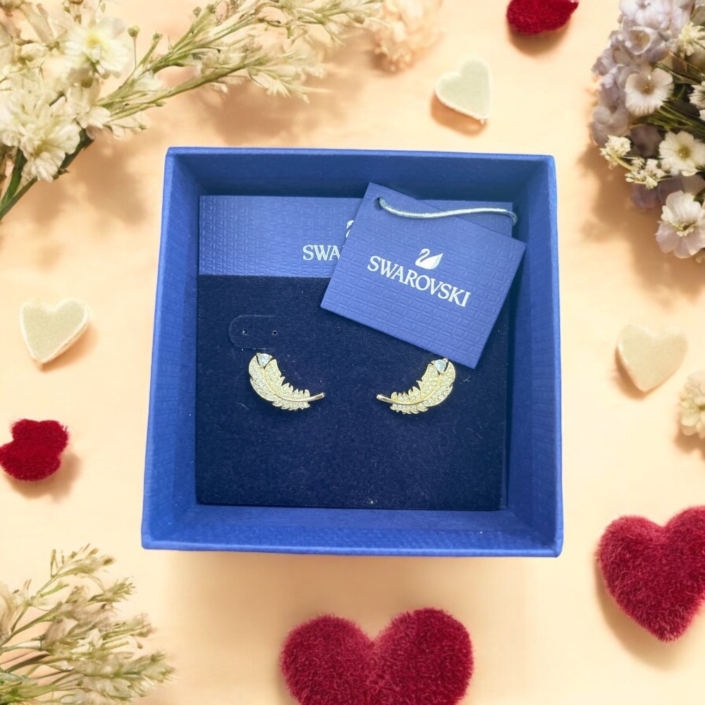 現貨全新 Swarovski施華洛世奇 羽毛耳釘金色5505623-細節圖2