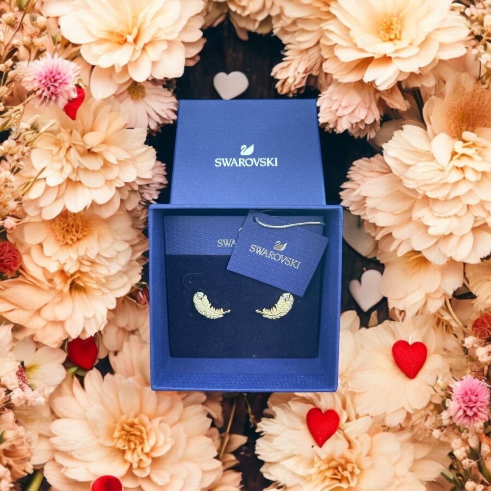 現貨全新 Swarovski施華洛世奇 羽毛耳釘金色5505623-細節圖3