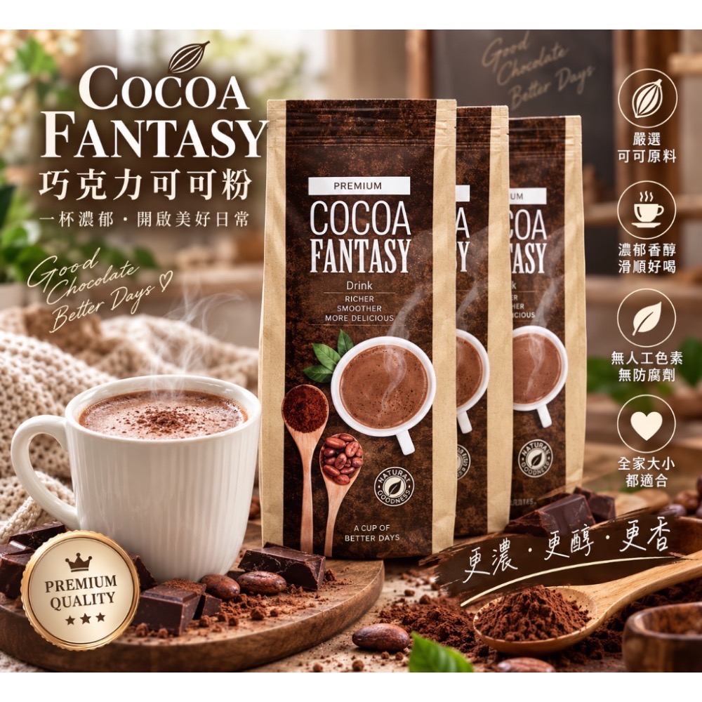 新包裝⭐️德國Cocoa Fantasy 30%濃度 巧克力/可可粉 （2種規格一盒10包、一箱100小包）-細節圖2