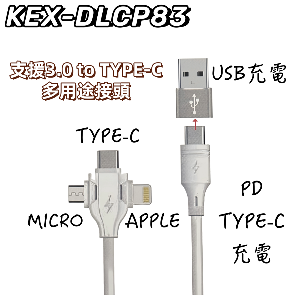 【免運 台灣現貨！】歌林三合一充電線 TYPE-C充電線 KEX-DLCP83 有發票-細節圖2