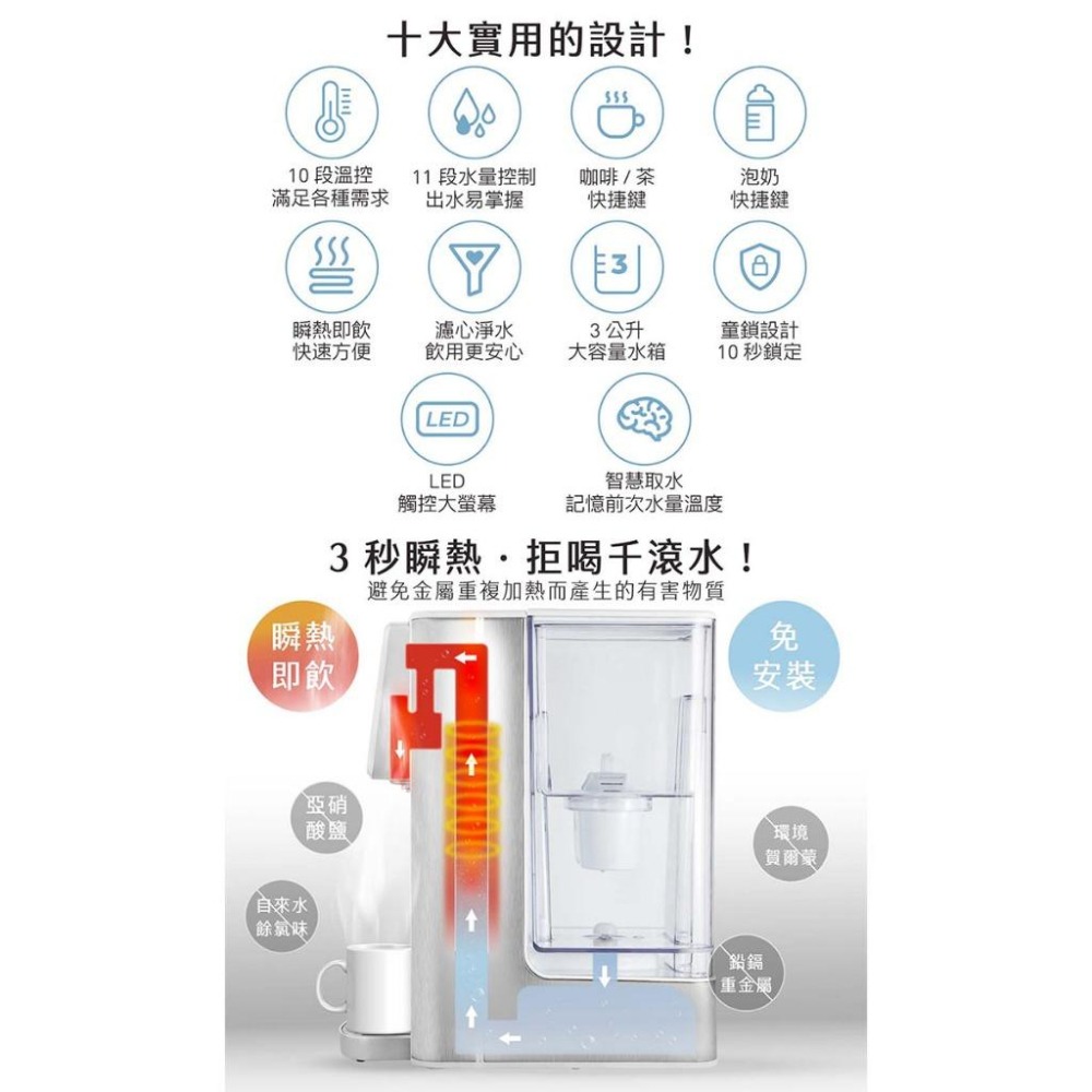 【AIWA 愛華】 3L免安裝銀天使瞬熱淨飲機 AW-T03W-細節圖5