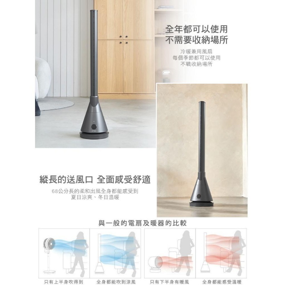 【ARTISAN奧堤森】3in1 UV殺菌清淨冷暖循環扇TF2000 / TF2000G 靜謐灰 無葉塔扇-細節圖5