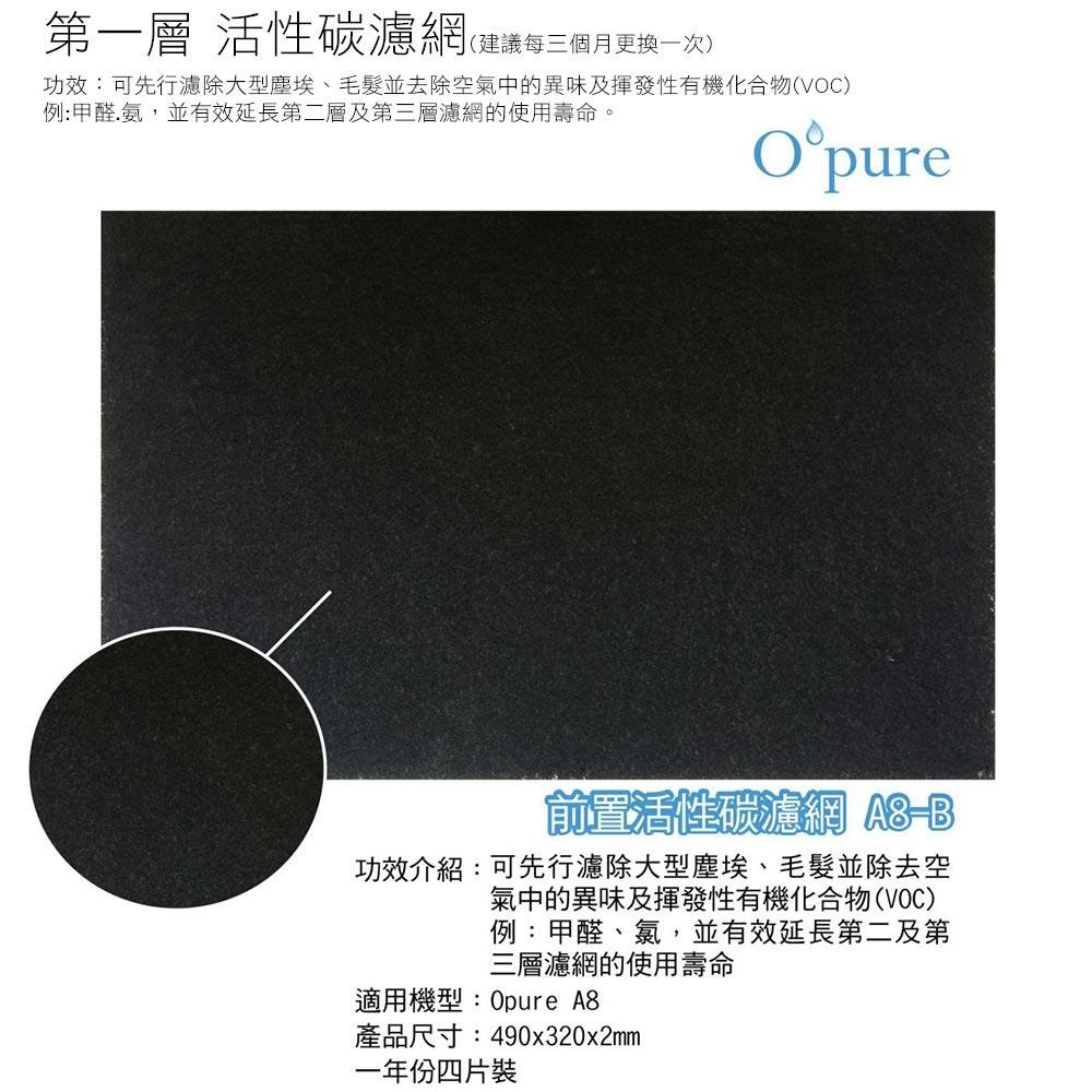 OPURE臻淨 【原廠耗材組】A8 物聯網加濕高效抗敏HEPA光觸媒抑菌空氣清淨機四層濾網組-細節圖3