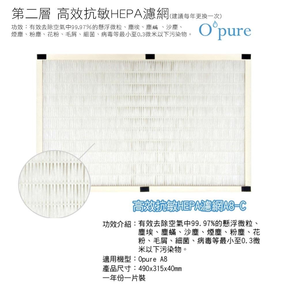 OPURE臻淨 【原廠耗材組】A8 物聯網加濕高效抗敏HEPA光觸媒抑菌空氣清淨機四層濾網組-細節圖4