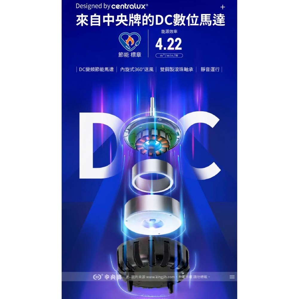 【中央牌】KDS-181S 18吋DC節能內旋式開關型5段式循環立扇-塑膠葉片-細節圖7