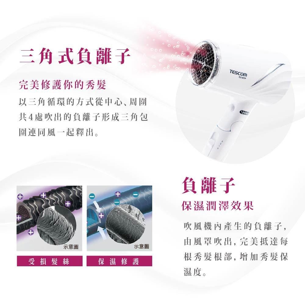 【TESCOM】TID730 TID730TW 清爽白 低噪音 負離子吹風機 大風量 靜音 白噪音 原廠保固-細節圖5