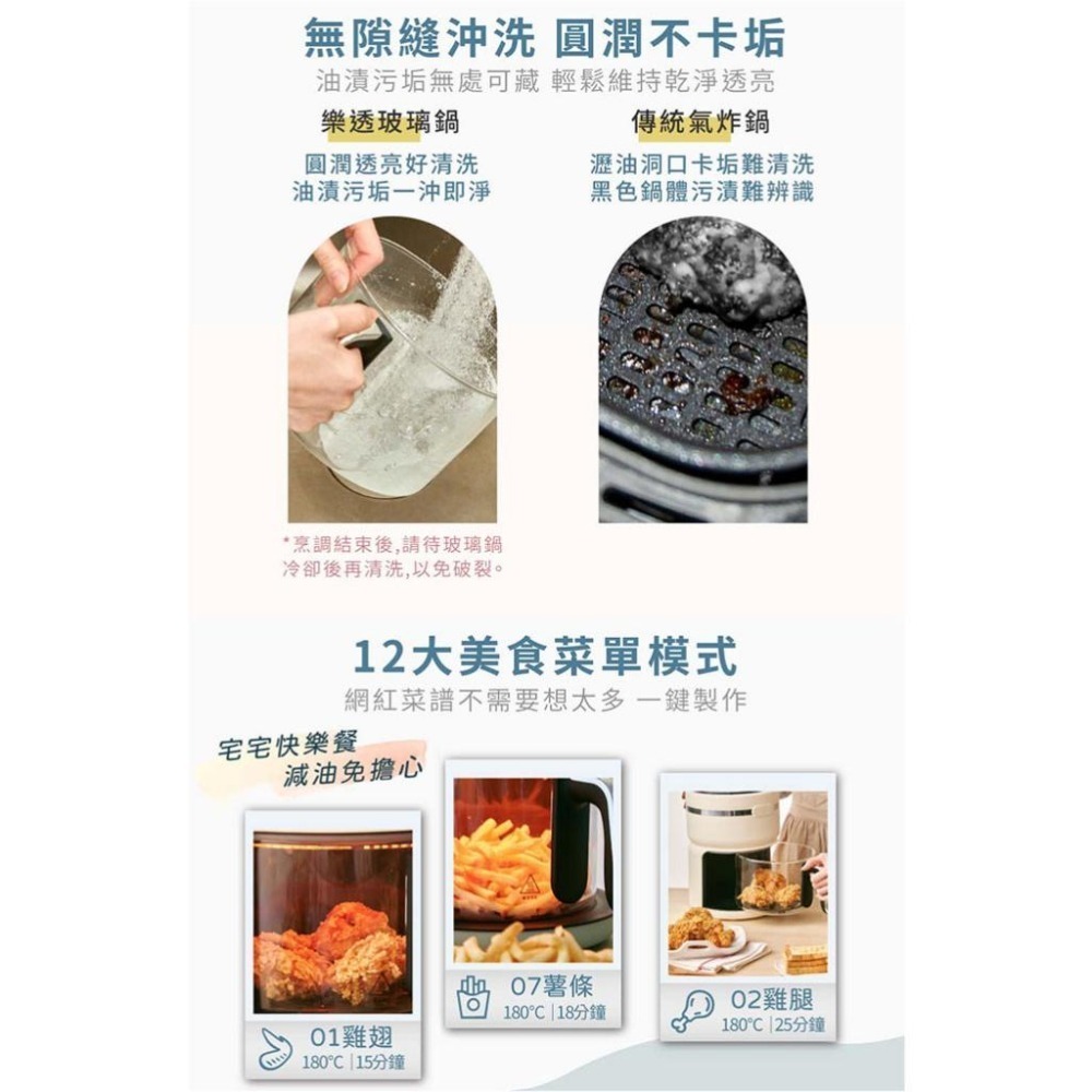 【GPLUS】 樂透鍋 智慧玻璃氣炸鍋 GP-J02 米黃 / 粉綠-細節圖4
