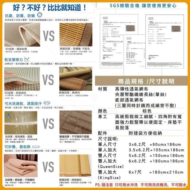 蓓舒眠 3D立體彈簧透氣水洗涼墊 單人3尺 / 單人加大3.5尺 / 雙人5尺 / 雙人加大6尺 / 雙人特大6*7尺-細節圖4