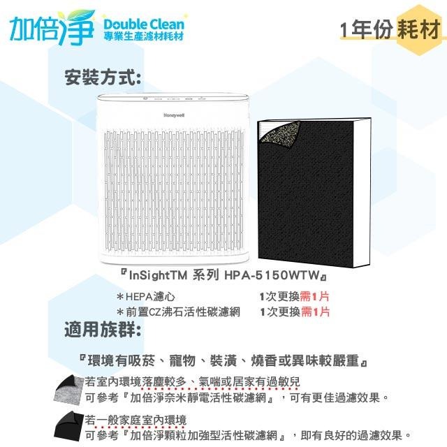 加倍淨 1年份耗材組 適用 HONEYWELL HPA-5150WTW 1片抗敏HEPA+4片顆粒加強型活性碳濾網-細節圖5