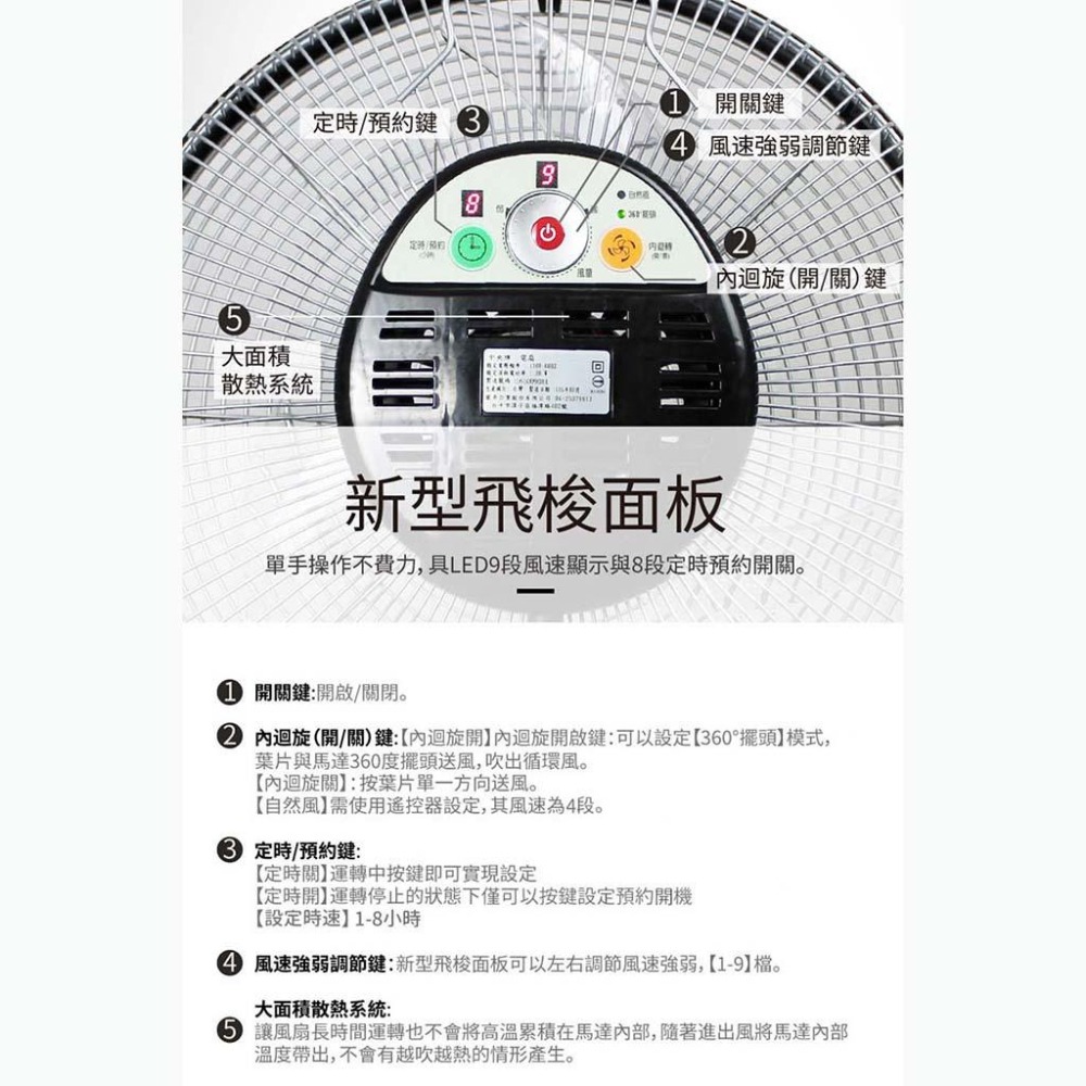 中央牌14吋DC節能內旋遙控循環立扇 KDS-141SR-B 黑/ KDS-141SR-W 白/ KDS-141SR-C-細節圖3