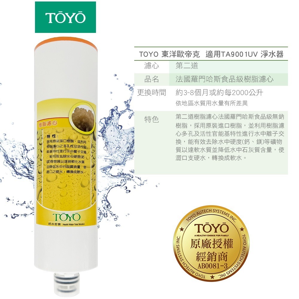 TOYO 東洋歐帝克 第一~三道濾心 (NSF認定PP棉濾心+樹脂濾心+GAC活性碳濾心)適用TA-9001UV淨水器-細節圖3