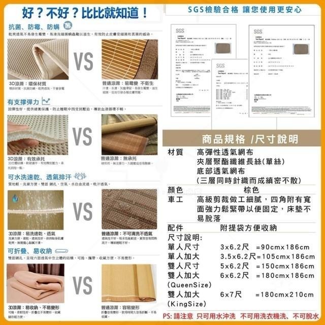 【限時送枕頭墊】蓓舒眠 3D立體彈簧透氣水洗涼墊 單人3尺/單人加大3.5尺/雙人5尺/雙人加大6尺/雙人特大6*7尺-細節圖6