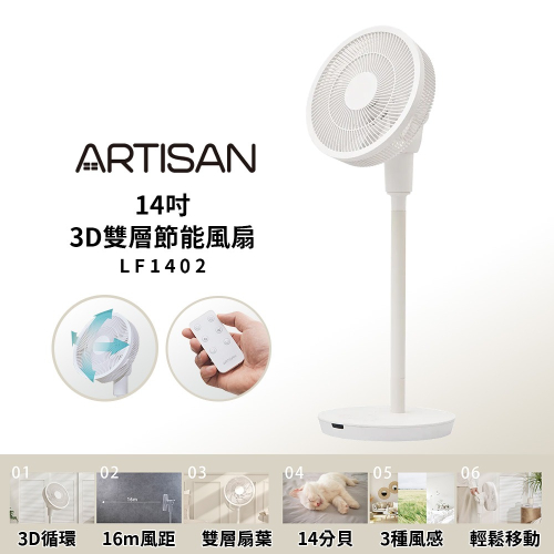 【ARTISAN奧堤森】14吋3D雙層節能風扇 LF1402 循環扇 電風扇 立扇