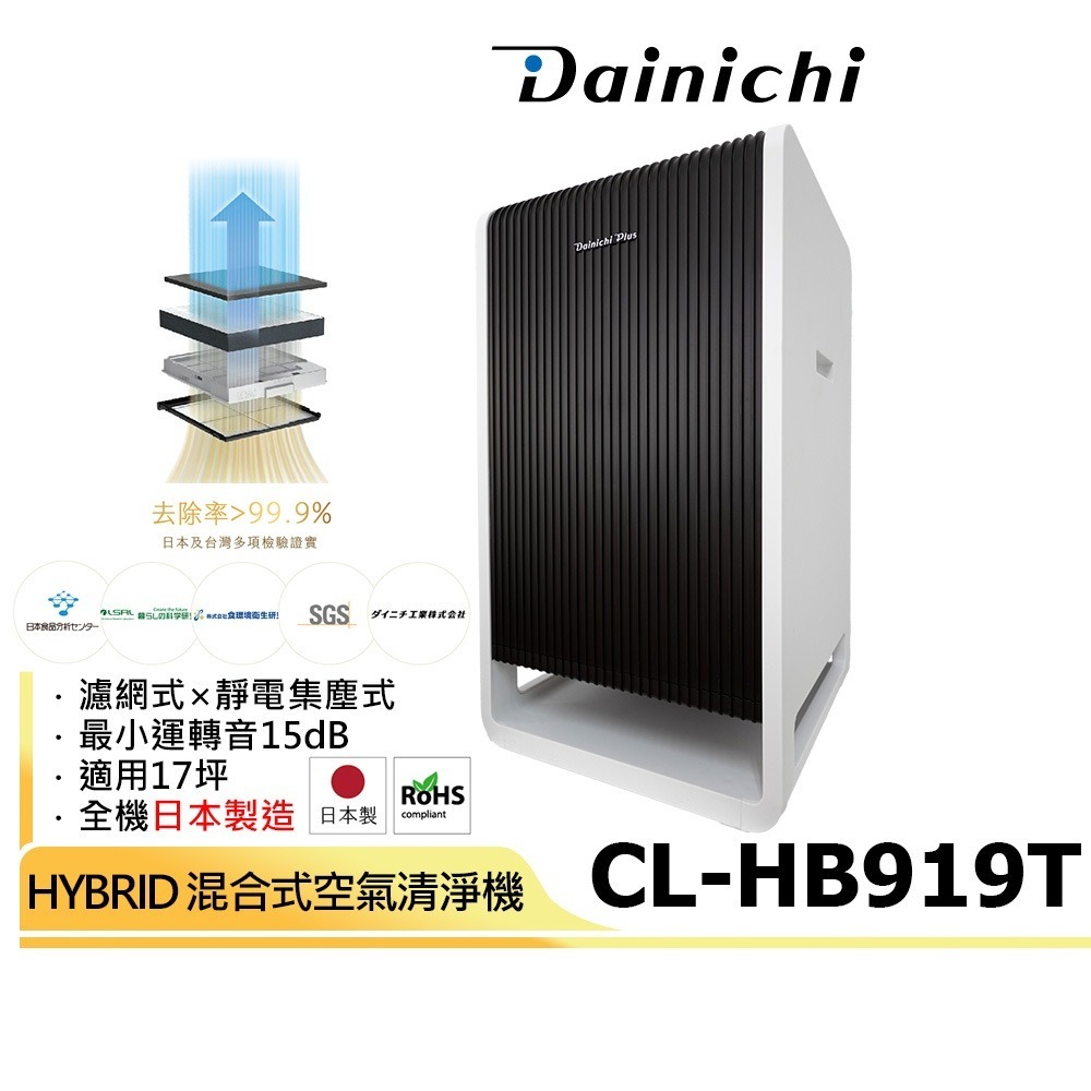 【大日 Dainichi】HYBRID 混合式空氣清淨機 CL-HB919T 適用17坪 | 全機日本設計製造-規格圖2