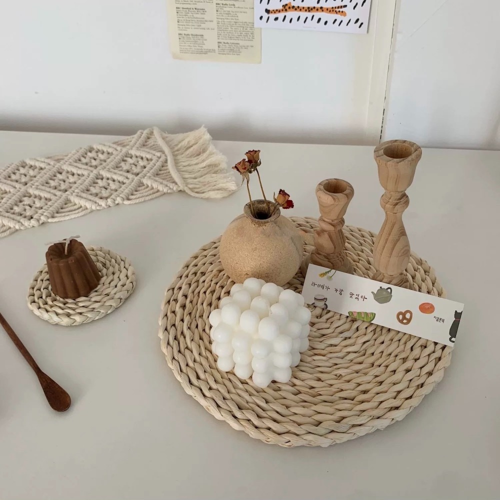 〔預購〕奶白色草編墊組合（多款）擺拍配件-細節圖5