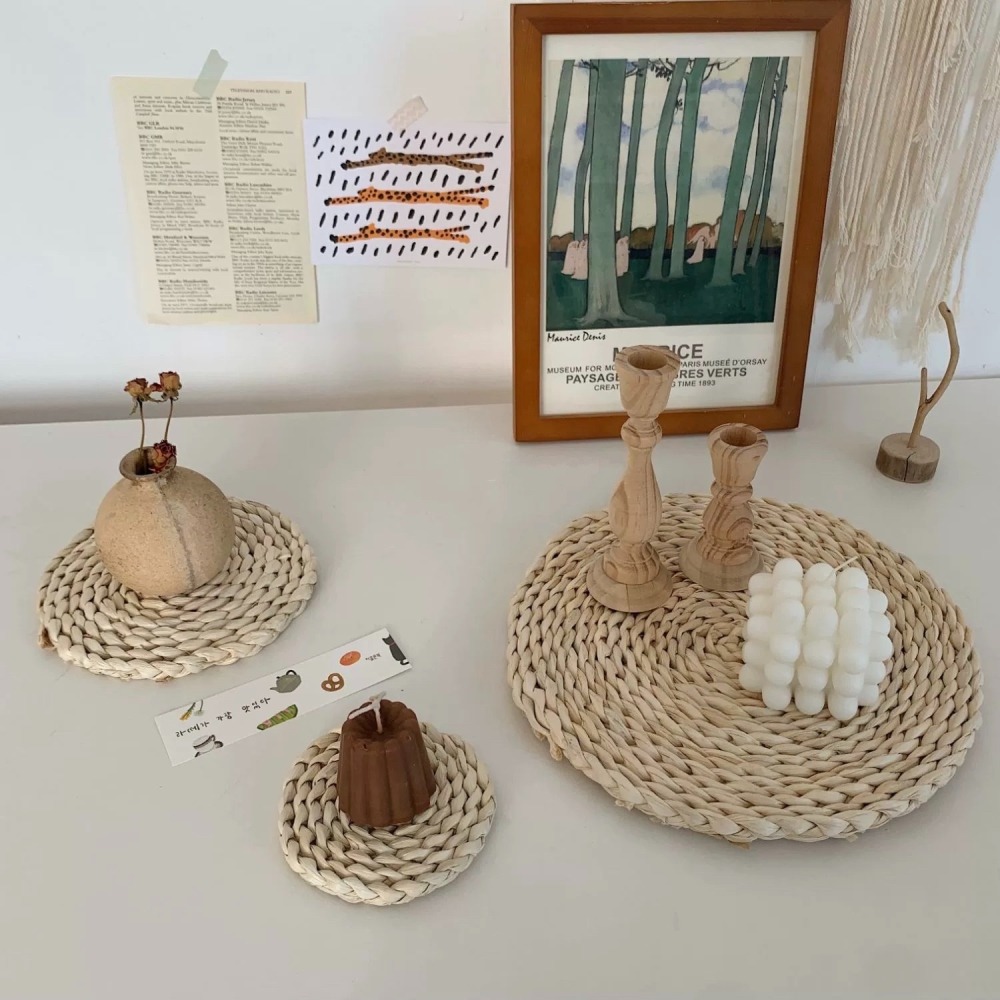 〔預購〕奶白色草編墊組合（多款）擺拍配件-細節圖6