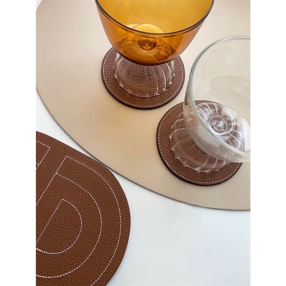 〔預購〕弧影之境駝色橢圓形杯墊 隔熱墊 杯墊 居家軟裝-細節圖2